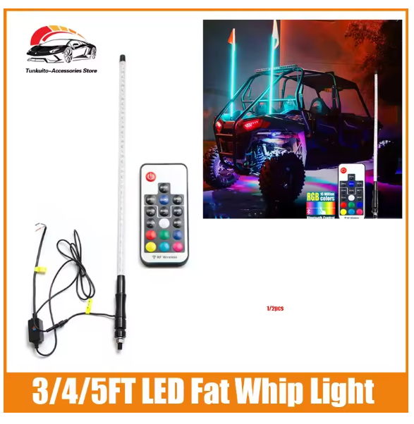 1/2PCS 3FT/4FT/5FT Flagpole Lamp Light LED Whip Lights Antenna Flag For Jeep Truck For UTV ATV Off Road Truck Sand,Buggy Dune