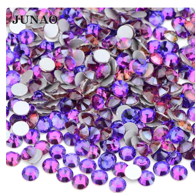 JUNAO Wholesale SS6 SS8 SS10 SS12 SS16 SS20 SS30 Glass Rhinestones Flat Back Strass Non Hotfix Crystals For DIY Nail Decoration