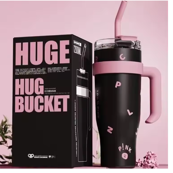 1200ML Giant Insulated Tumbler with Handle Straw Ice Retention Travel Mug for Car Office Outdoor Big Capacity Vacuum Flasks