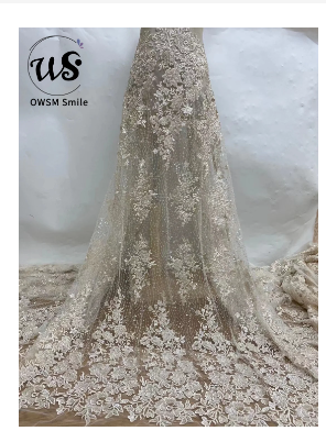 5Y Hot Sale Newest Unique Design French Top Quality Heavy Beads Net Lace With Embroidery Luxury For Wedding Dresses in 2022