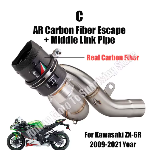 Carbon Fiber Motorcycle AR Exhaust Muffler Escape＆Middle Link Pipe for Kawasaki ZX6R 2009-2021 Year Exhaust Modified Accessories