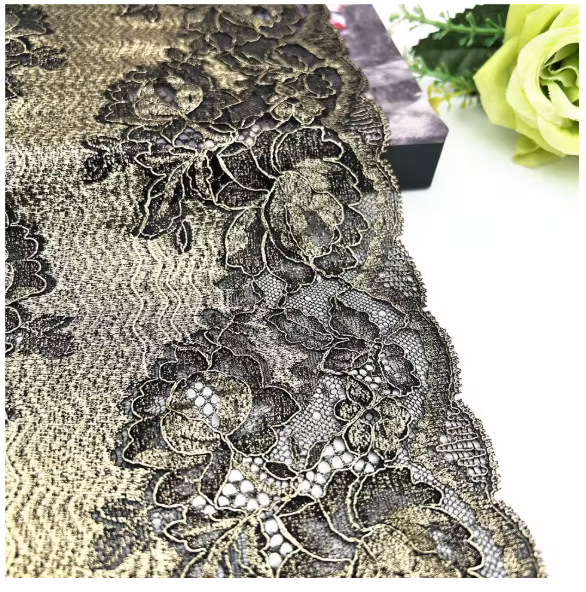 3y/lot Width 8 1/4 inch 21cm Black Golden Elastic Lace Trim For Lingerie Sewing Craft DIY Apparel Fabric Lace Garment Accessory