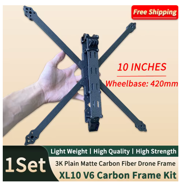 XL10 V6 10Inch Wheelbase 420mm Long Range HD True-X Plain Matte Carbon Frame Kit With 7mm Arm Compatible D-J-I O3 VISTA FPV part