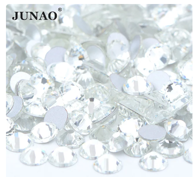 1JUNAO Wholesale SS6 SS8 SS10 SS12 SS16 SS20 SS30 Glass Rhinestones Flat Back Strass Non Hotfix Crystals For DIY Nail Decoration