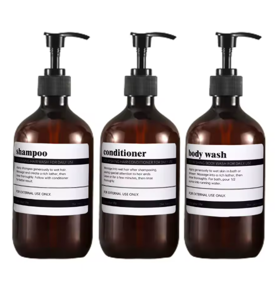 3Pcs Amber Shampoo Empty Bottle with Pump Shower Gel Dispenser for Shower Bathroom Shampoo Conditioner Bodywash Bottle Despenser
