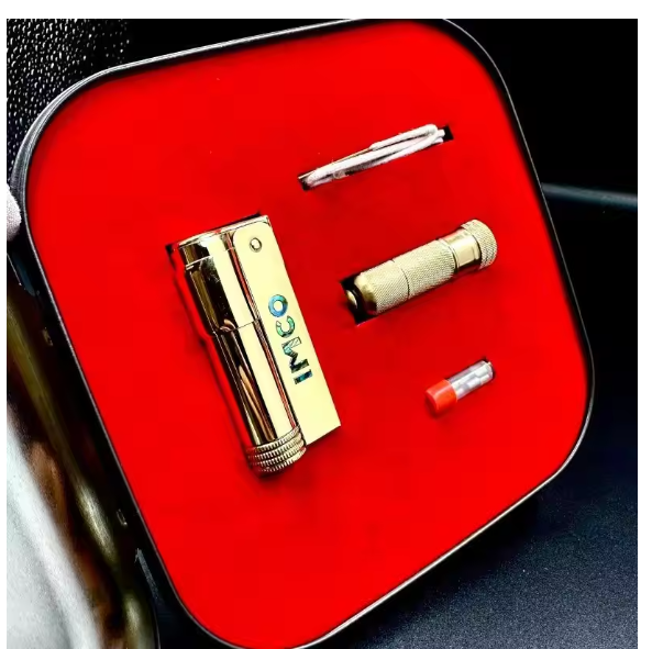 IMCO 6700 Brass Laser Engraved Natural Shell Inlaid Kerosene Lighter Gift Box