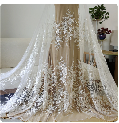 130CM Wide Dress Sewing Fabric Cloth Fabric Embroidery Tulle Mesh Lace with Sequins Shiny Good Quality 1 Yard 91CM Long