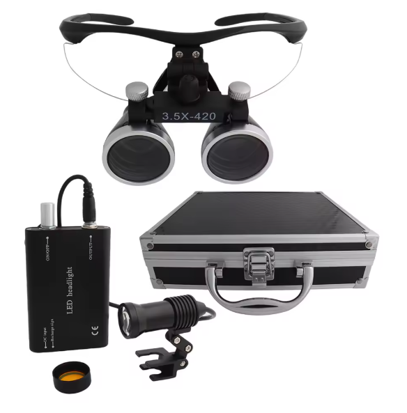 Dental Loupes Dental Magnifier Dental Lab Medical Loupes Magnification Binocular 2.5/3.5x420 Headlight Headlamp 5W Set Metal Box