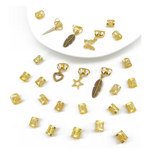 26pcs Butterfly Hollow Out Hair Ring Dread Locks Hair Braiding Dreadlocks Beads Gold and Silver Adjustable Hair Braid Tubes