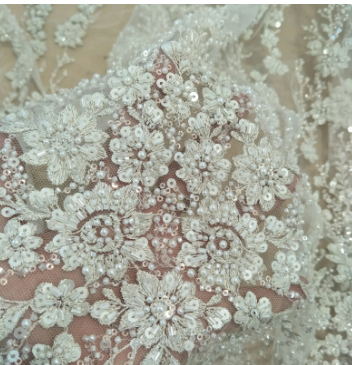 2024 The latest wedding fabric dress lace diy children's clothing women's accessories rice white width 130cm