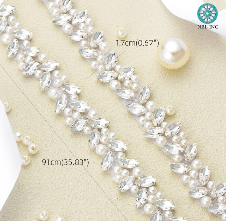 (1 YARD) Silver clear bridal beaded crystal rhinestone applique trim belt gold sewing iron on for wedding dress clothing WDD0278