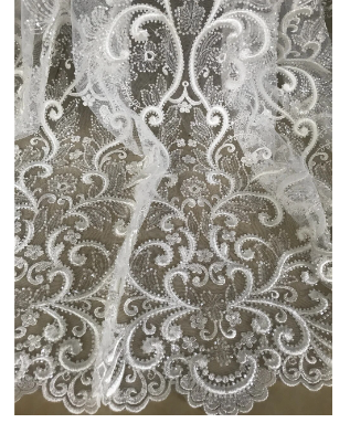 Sat-668.8806 fashionable sequins tulle embroidery french net lace fabric for party dress