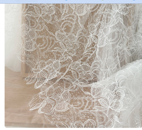 1 Yard Ivory Exquisite Alencon Lace Fabric with Sequins Crochet Floral Embroidery Fabric for Wedding Gown, Lace Caps