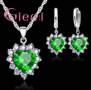 True Love 925 Sterling Silver Jewelry Sets For Wedding Women Cubic Zirconia Pendant Necklace Earrings Set Valentine's Gift