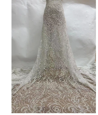 French high-end exquisite sequin sequins lace embroidered mesh, high-end retro fashion wedding dress, good quality and low price