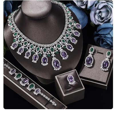 2022 New Luxury Four piece Set Women's Wedding Accessories with Cubic Zirconia, Dubai, Saudi Arabia