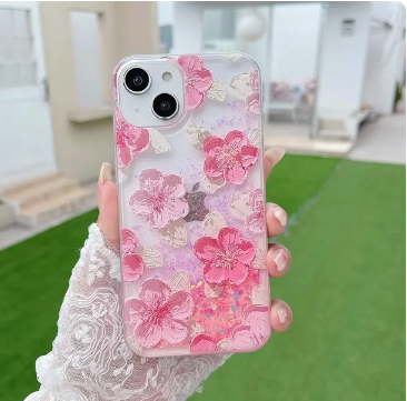 Liquid Silicone Case For Samsung Galaxy S23 S22 S21 S20 FE S10 Plus Note 8 9 10 20 Ultra Pro Glitter Flower Luminous Water Cover