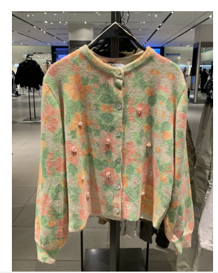 2023 Bazaleas Store Traf women's O Neck Lady Pearl Floral Jacquard Knit Cardigan Sweater Official Clothing