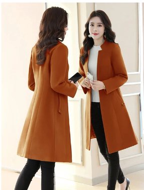 2023New Woolen Coat Women's Mid-Length Slim Thin Female Spring Autumn All-Match Popular Woolen Jacket Ladies Windbreaker A103