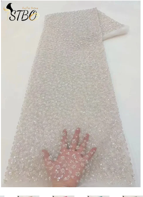 2023 Fashion Africa Fabric Small Flower High Quality Handmade Beads Net Lace Sequins For Making Wedding Or Evening Dress