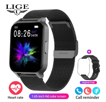 LIGE Blood Oxygen Smart Watch Men Women Temperature Monitoring Outdoor Sport Watches Flashlight Men Smartwatch For Android Ios