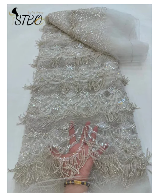 2023 Africa Unique Fashion Design High Quality Fabric Luxury Bead Mesh Lace Sequins Used To Make Parties Or Evening Gowns