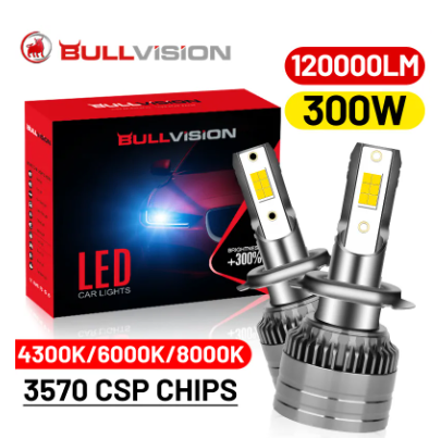 Bullvision H4 H7 LED Canbus 150000LM 300W 3570 CSP Car Headlight H1 H11 LED Bulb 9005 9006 HB3 HB4 9012 HIR2 Auto Fog Lights 12V