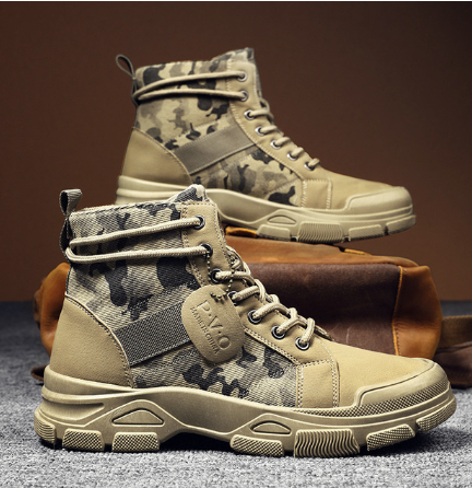 Camouflage Shoes for Men 2022 Spring Fashion Lace Up Outdoor Male Booties Platform Desert Military Boots New Men's Ankle Boots