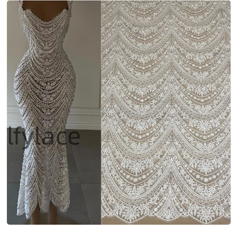 Fashion Wedding Dress Mesh Lace Fabric Off White Clear Sequins Emboidery Lace Fabric Free Shipping 1 Yard