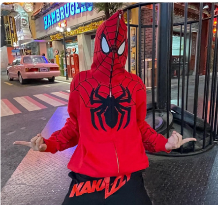 2023 Sweatshirt Pocket EMO Y2k Clothing Women's Hip Hop Hoodie Spider Web Red Hoodie Sweatshirt Zipper Warm Harajuku Punk Fun