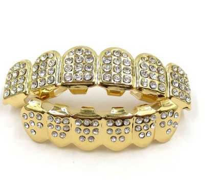 New Fshion Hip Hop Gold Silver Colour Iced Out CZ Teeth Grillz Top Bottom Men Women Jewelry