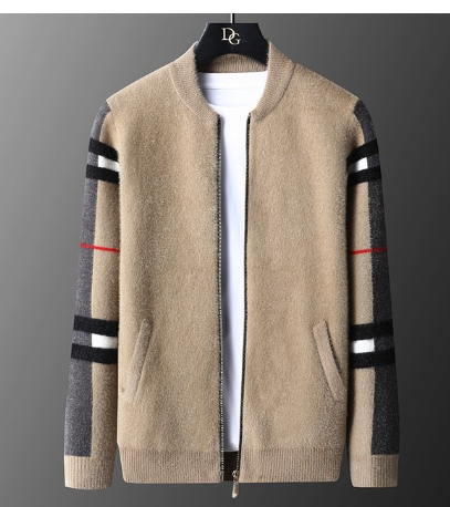 Luxury high-end brand knitted jacket men's fashion stripe casual sweater cardigan autumn and winter trend men's wear coat