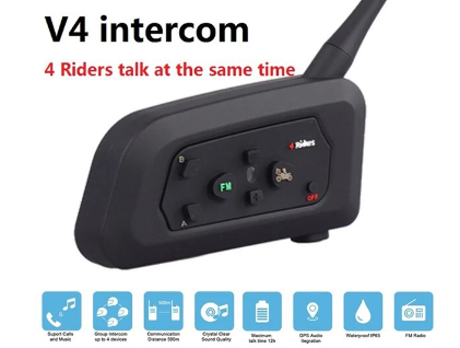 V4 Motorcycle Bluetooth-compatible Interphone Headset Helmet Intercom 1200M Duplex Talking FM Radio Moto Communicator