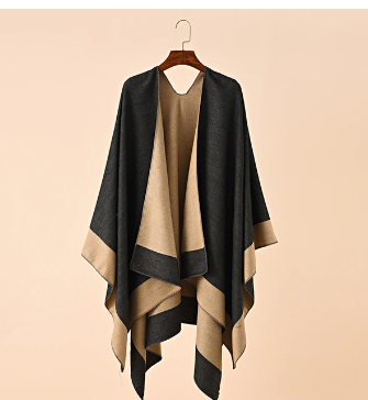 Women Winter Faux Cashmere Knitted Shawl Thickened Ponchos Long Fashion Warm Wraps Elegant Batwing Cardigan Cape Top Coat