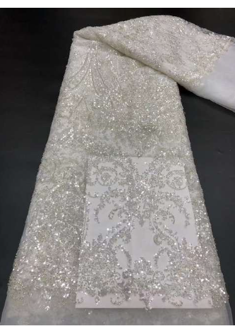 Super quality White crystal sequin embroidery French mesh lace With stone African fabric for wedding dress/evening dress