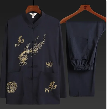 Embroidered Dragon Hanfu Kung Fu Tai Chi Suit Chinese Men's Tang Suit National Clothing Mandarin Collar Casual Layman Clothing