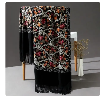 Pashmina Women Shawls Embroidery Flower Wrap Chal Soft Imitation Cashmere Mujer Bufanda Scarf Tassels Muffler Poncho Cape