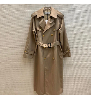 British Style Golden Button Mid-Length Trench Coat for Women 2023 Autumn Winter