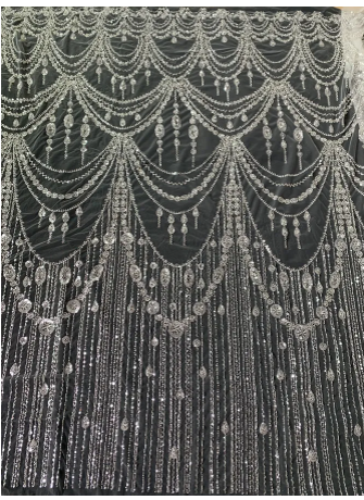 Off White Mesh Embroidery Beading Lace Fabric 2023 NEW Wedding Gowns Bridal Dress Beaded Lace Width 130CM