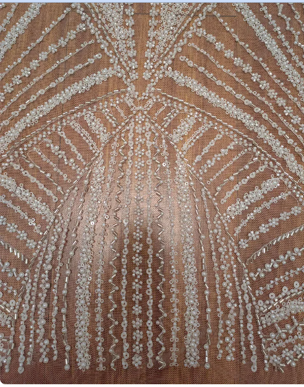 Delicate Beaded Mesh Lace Fabric Materiales Brillantes Luxurious Heavy Beading Lace European Wedding Lace