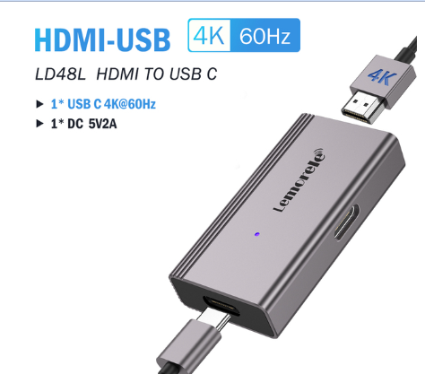 Lemorele HDMI to USB C 4k 60Hz Converter Adapter Display With USB-C Portable Screen AR Glasses Game Consoles Various TV Boxes