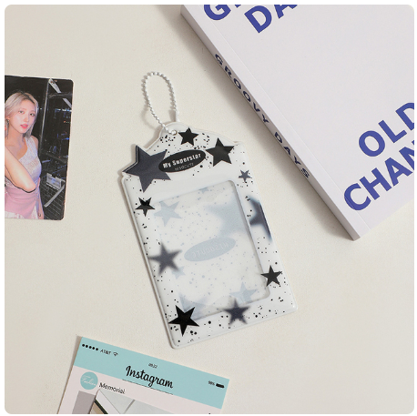 INS Star Print Photocard Holder Keychain Kpop Photocards Instax Mini Photo Card Holder for Slides Scrapbook Bag Charm Pendant