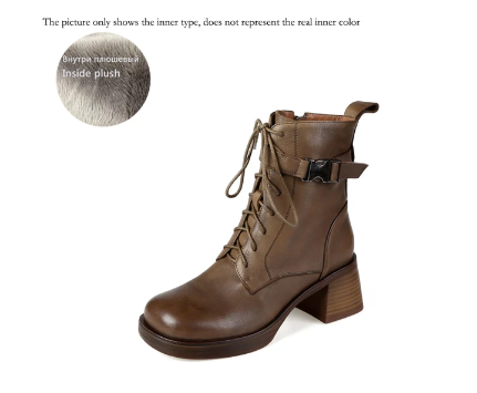 2022 Autumn/winter Women Boots Genuine Leather Ankle Boots Round Toe Chunky Heel Short Boots Platform Shoes for Women High Heel