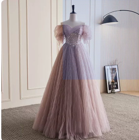 Pink evening dress skirt female one-shoulder celebrity birthday banquet high-end light luxury host vocal music art test long skirt summer