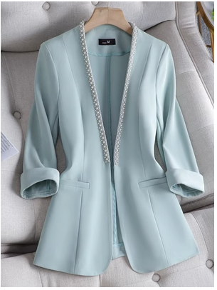 White three-quarter sleeves thin section small suit jacket women's 2023 spring and summer new design sense niche casual temperament suit