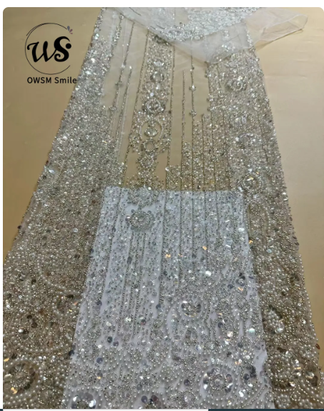 5Y 2023 Hot on Sale Unique Design Embroidery Net Lace Beads Sequins High Quality Fabric For Party Evening Dress