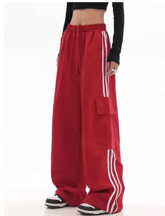 Red Sweatpants Casual Baggy Wide Leg 2023 Autumn High Waist Streetwear Cargo Pants Womens Hippie Joggers Trousers Y2k Clothes