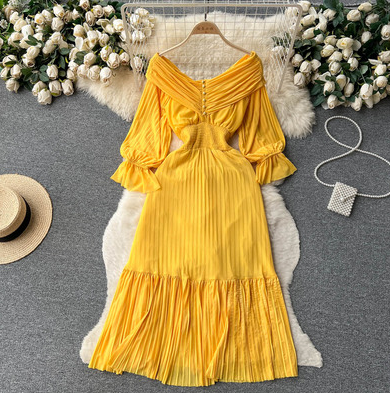 French-style gentle style one-shoulder tube top dress women's spring and summer waist slimming temperament long-sleeved mesh skirt