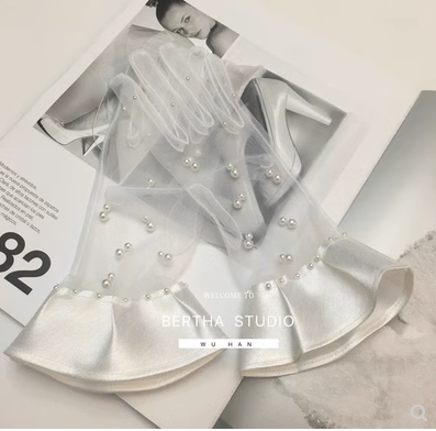 2022 original wedding gloves pearl retro bride wedding white gauze satin wedding accessories short style new product