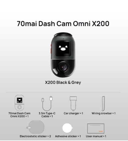 70mai Dash Cam Omni X200 360° Full View Design Car DVR Built-in GPS ADAS 24H Parking Monitior eMMC Storage AI Motion Detection